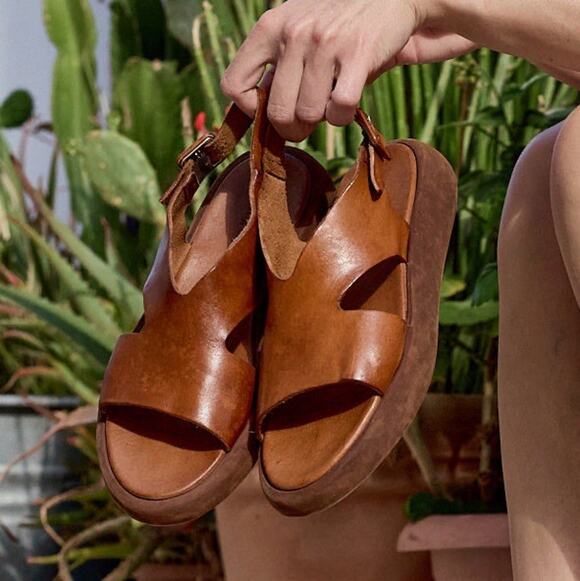 Brador Shoes - BRADOR $260 India Cigar Platform Sandal Brown Cognac Leather Made In Italy SZ 39